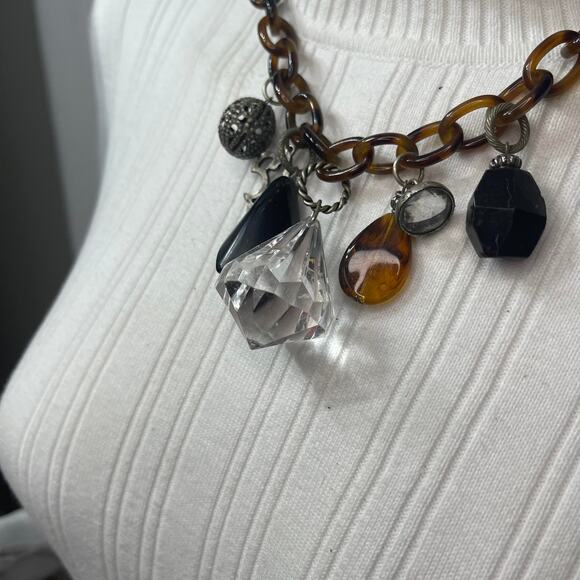 Chico's statement necklace mixed metals signed costume jewelry tortoise resin - Picture 15 of 16